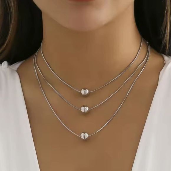 Moon Goddess Emporium Jewelry - 18K White Gold Plated Multiple Layered Chain With Beads Necklaces (2 Pcs)